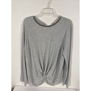 Juicy Couture Sweater Women L Large Gray Long Sleeve Acrylic‎ Rhinestone U1